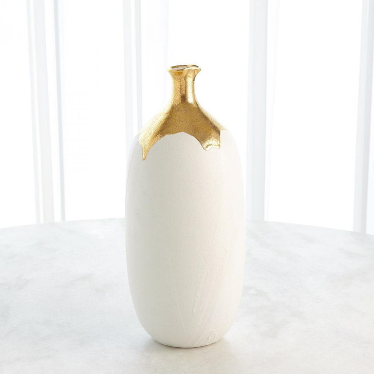 Global Views Dipped Large Golden Crackle/White Cylinder Vase 