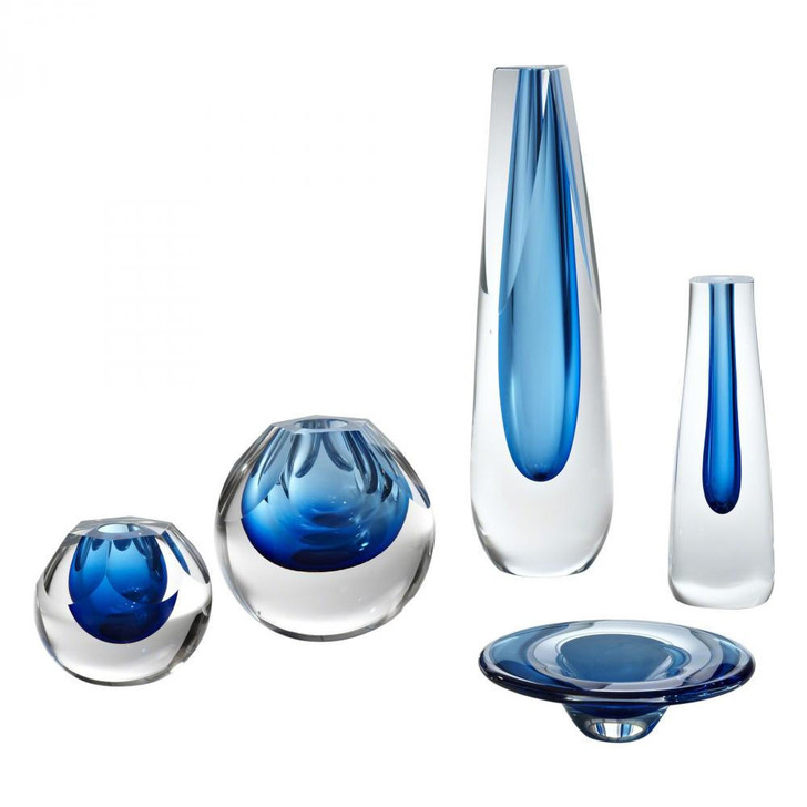 Global Views Square Cut Glass Cobalt Vase 