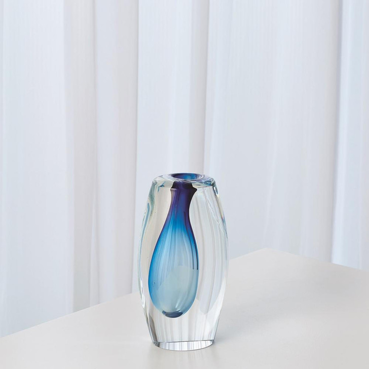 Global Views Offset Small Light Blue Vase 
