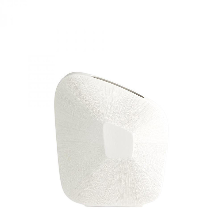 Global Views Offset Square Scratch Wide Matte White Vase 