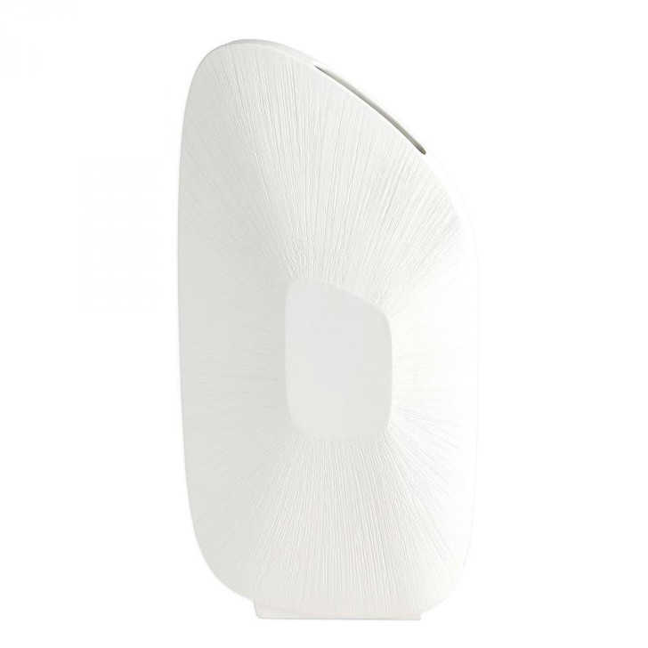 Global Views Offset Square Scratch Tall Matte White Vase 