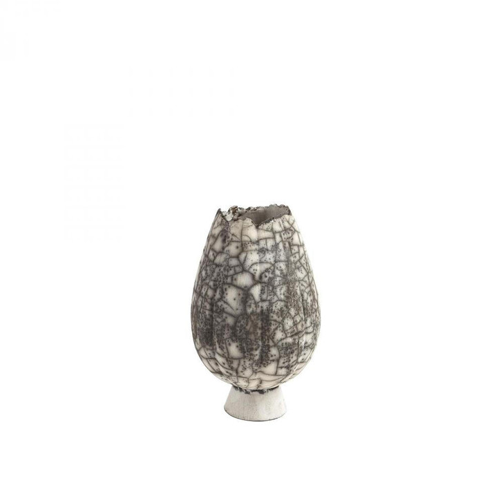 Global Views Crackled Footed Small Black Raku Vase 