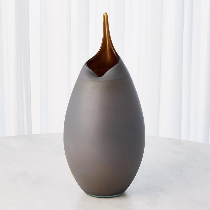 Global Views Frosted Small Grey Vase with Amber Casing 