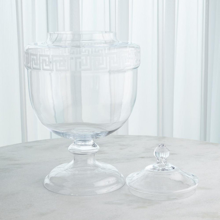 Global Views Greek Key Clear Glass Urn 