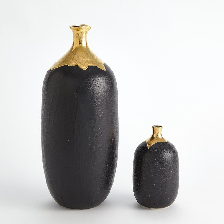 Global Views Dipped Large Golden Crackle/Black Cylinder Vase 