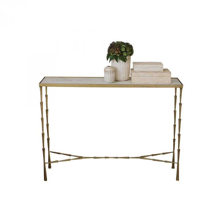 Global Views Spike Antique Brass with White Marble Console 