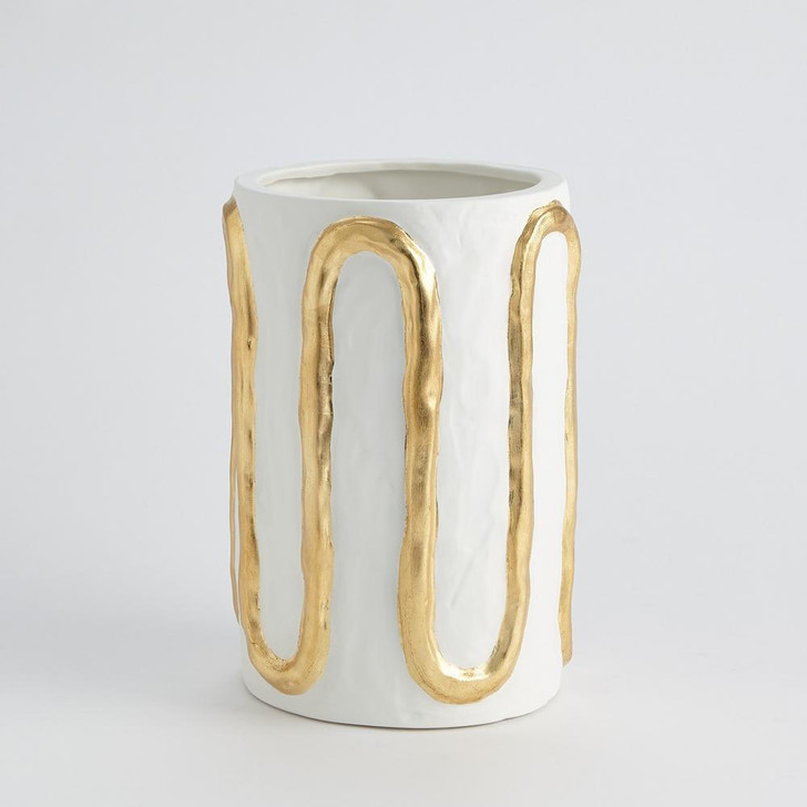Global Views Serpentine Small Matte White with Gold Vase 