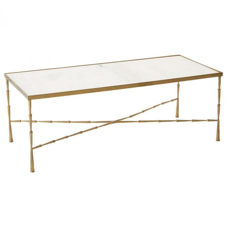 Global Views Spike Antique Brass with White Marble Top Cocktail Table 