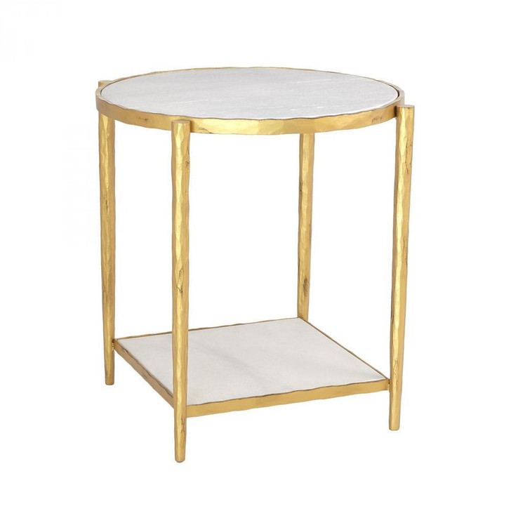 Global Views Circle/Square Gold with White Marble Side Table 