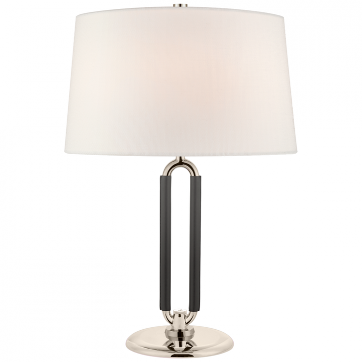 Ralph Lauren Cody Polished Nickel and Chocolate Leather Medium Table Lamp 