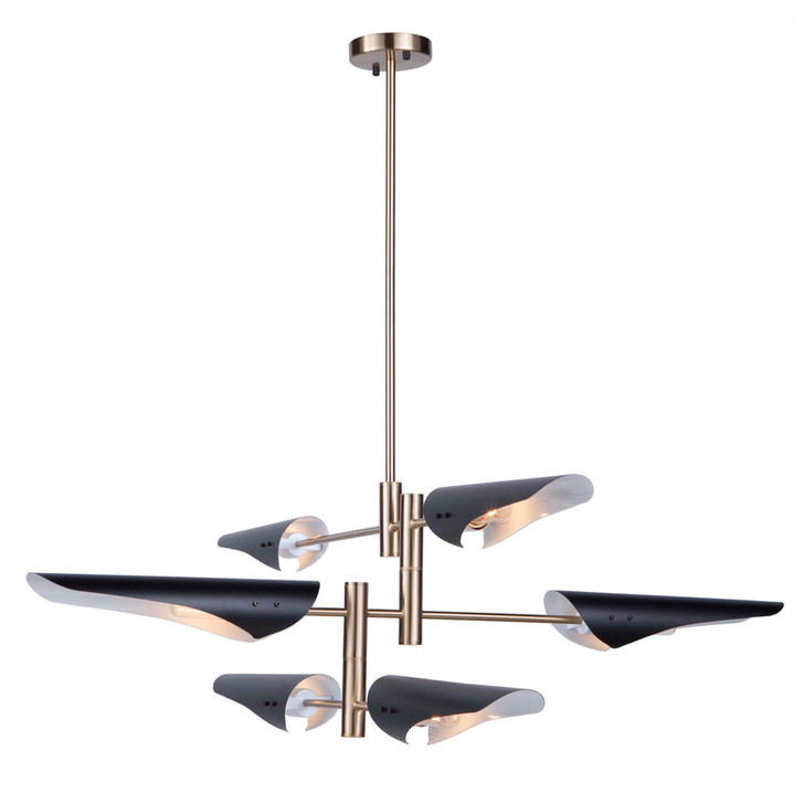 Modern Renaissance Chandelier, 6-Light, Harvest Brass, Semi-Gloss Black Metal Shade, 53"W (AC11396 340400YH)