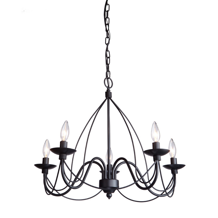 Wrought Iron Chandelier, 5-Light, Black, 19"W (AC1485EB 340402VY)