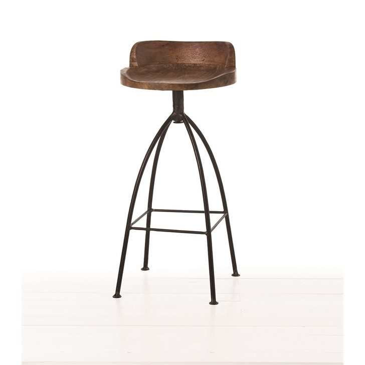 Hinkley Bar Stool, Waxed Wood Seat, Natural Iron, Mango Wood, Iron, 16"W (2747 2ZA2R)