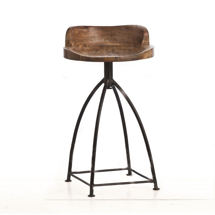 Henson Counter Stool, Waxed Wood Seat, Natural Iron, Mango Wood, Iron, 16"W (6535 32FMV)