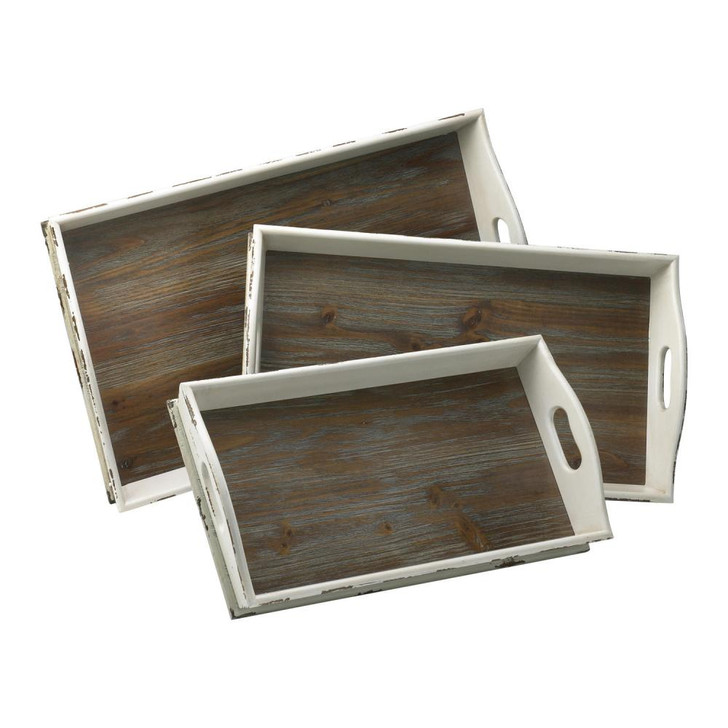 Alder Nesting Trays, Set of 3, Distressed White And Gray, Wood, 26.75"W (2470 176P6)