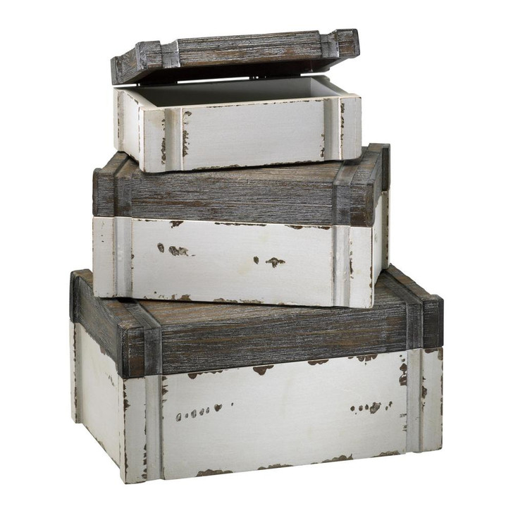 Alder Boxes, Set of 3, Distressed White And Gray, Wood, 10.5W (2471 176P7)