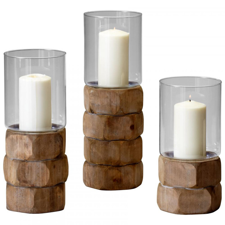 Medium Hex Nut Candleholder, Natural Wood, Glass and Wood, 14"H (04740 1AC95)