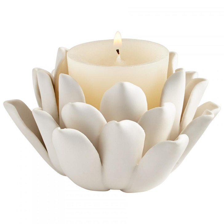 Dahlia Candleholder, Matte White, Ceramic, 3.75"W (6870 M3JJY)