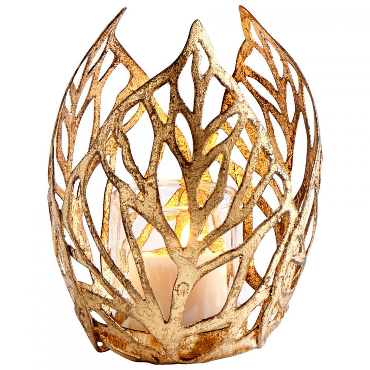 Sunrise Flame Candleholder, Antique Gold, Iron, Glass, 5"H (9050 M9JXW)