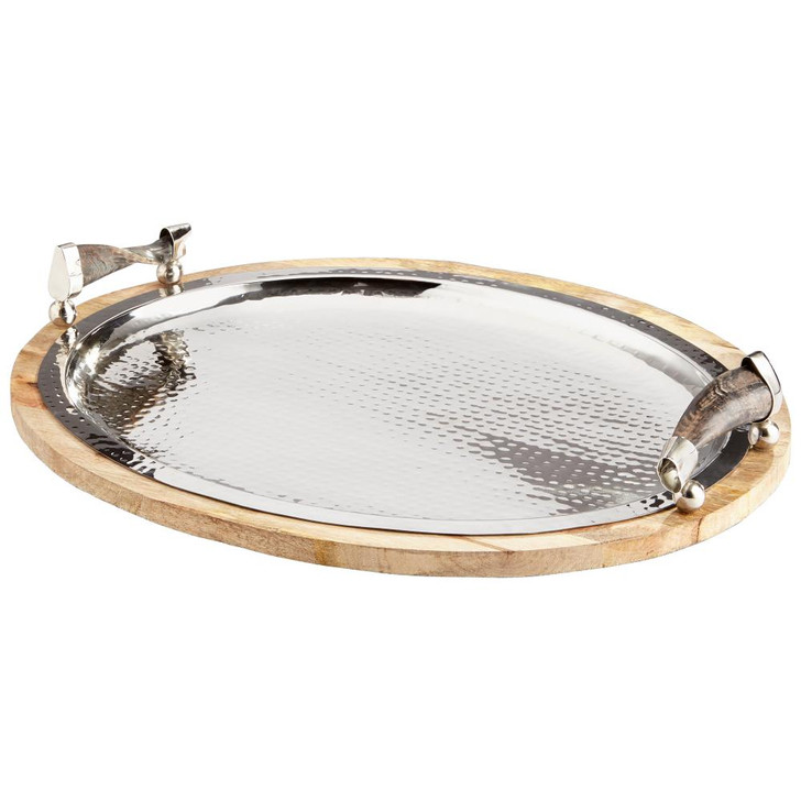 Cornet Tray, Natural And Polished Nickel, Iron Wood Horn, 22.5"W (10193 MDNHW)