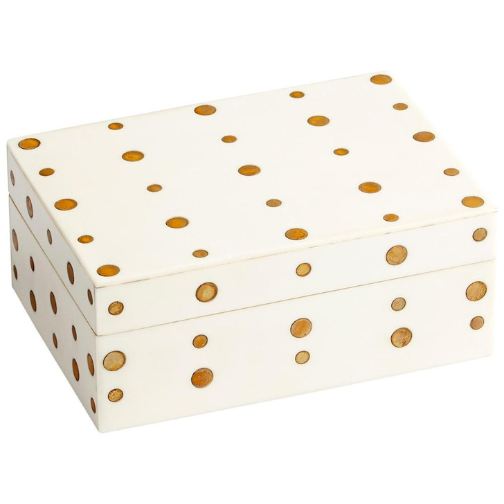 Dot Crown Container, Brass, White, Brass, Resin, Wood, 7.25"L (10658 MGM7N)