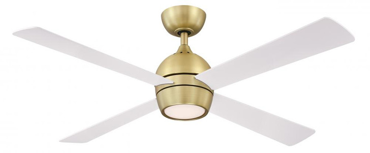 Kwad Ceiling Fan, 4-Blade, LED, 1-Light, Brushed Satin Brass, Matte White Blades, 52"W (FP7652BS KCRQ)