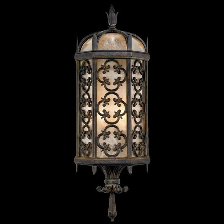 Costa del Sol Outdoor Wall Sconce, 2-Light, Marbella Wrought Iron, Iridescent Textured Glass, 24"H (329681ST 67TJ)