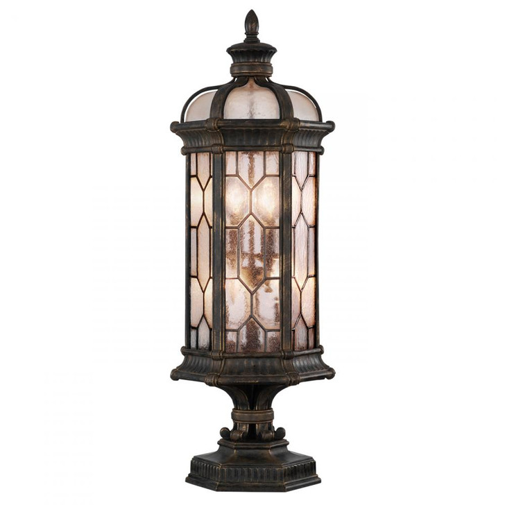 Devonshire Outdoor Pier Mount, 4-Light, Antique Bronze, Gold Accent, Textured Seedy Glass Panes, 35"H (414483-1ST KH9R)