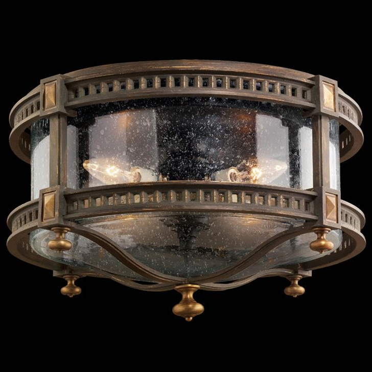 Beekman Place Outdoor Flush Mount, 4-Light, Weathered Woodland Brown Bronze, Gold Highlights, Solid Brass Accents, Hand-Blown Seedy Glass, 18"W (564982ST 6CNZ)