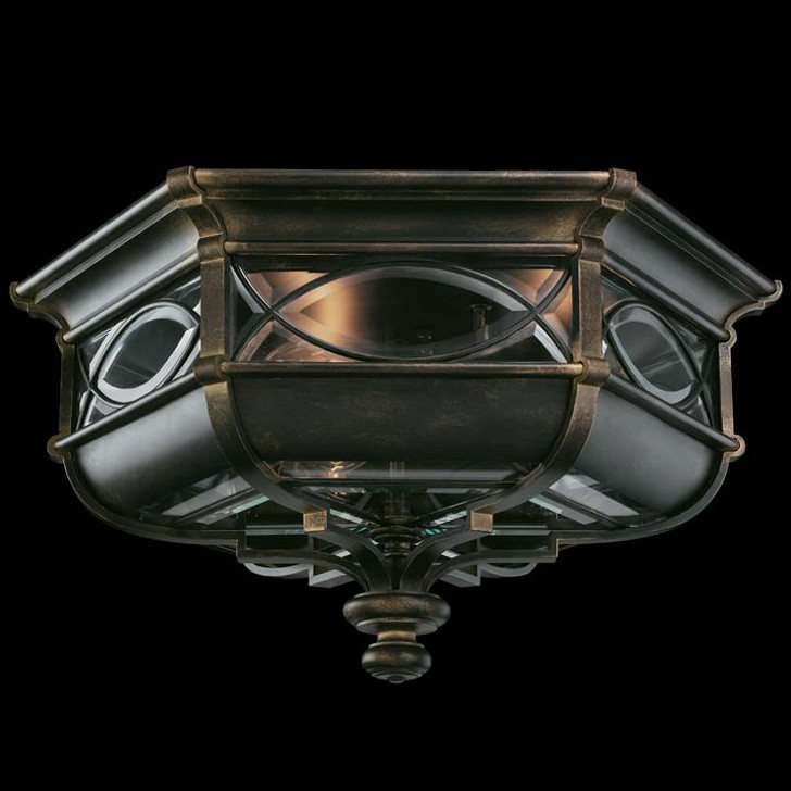 Warwickshire Outdoor Flush Mount, 3-Light, Dark Wrought Iron Patina, Beveled Leaded Glass Panels, 21"W (611682ST 6EL8)