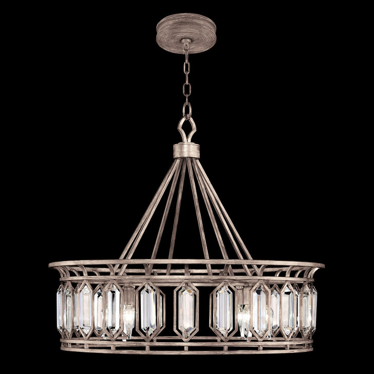 Westminster Pendant, Round, 8-Light, Weathered English Brown Iron Patina with Silver, Double-Faced Beveled Crystals, 30.5"W (885540-1ST KCHA)