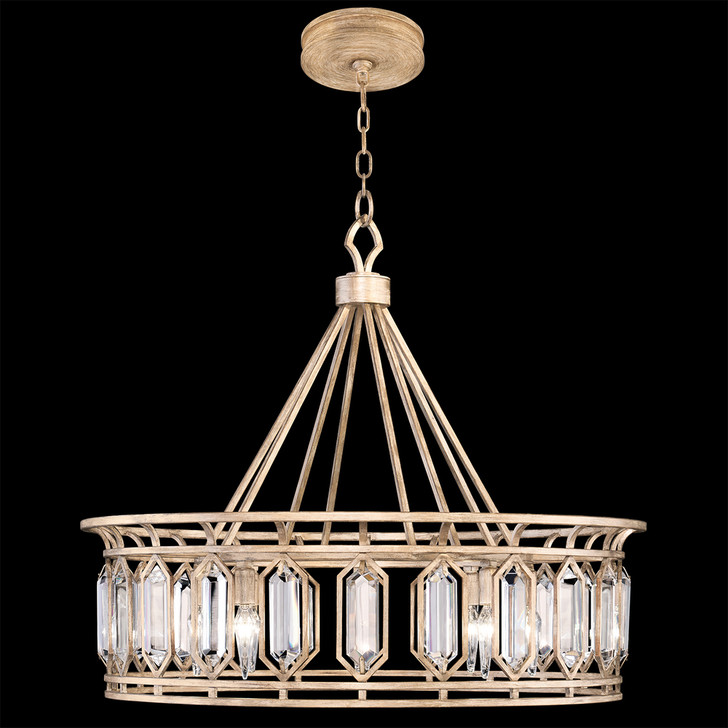 Westminster Pendant, Round, 8-Light, Pale Antique Gold, Double-Faced Beveled Crystals, 30.5"W (885540-2ST KCHC)