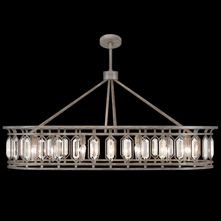 Westminster Pendant, Oblong, 14-Light, Weathered English Brown Iron Patina with Silver, Double-Faced Beveled Crystals, 52"W (889940-1ST KED4)