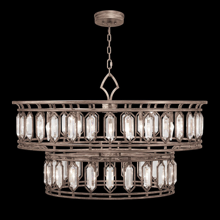 Westminster Pendant, Round, 20-Light, Weathered English Brown Iron Patina with Silver, Double-Faced Beveled Crystals, 42"W (890140-1ST KED0)