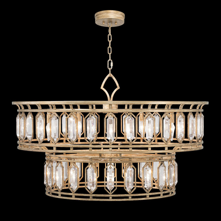 Westminster Pendant, Round, 20-Light, Pale Antique Gold, Double-Faced Beveled Crystals, 42"W (890140-2ST KECZ)