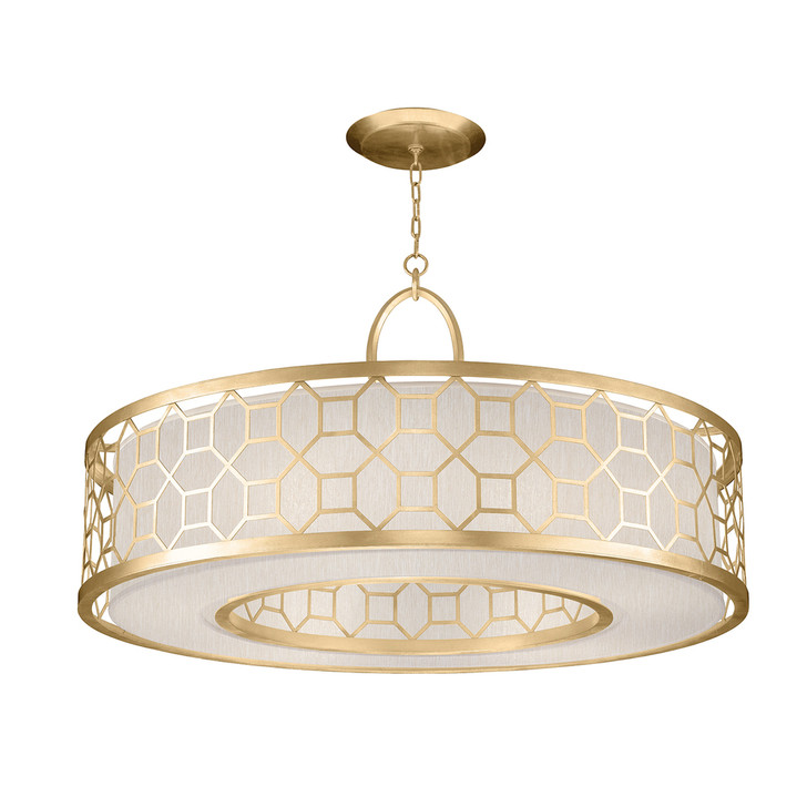Allegretto Drum Shade Pendant, Round, 5-Light, Gold Leaf, Champagne Fabric Shade, 48"W (780340-SF33 NJZF)
