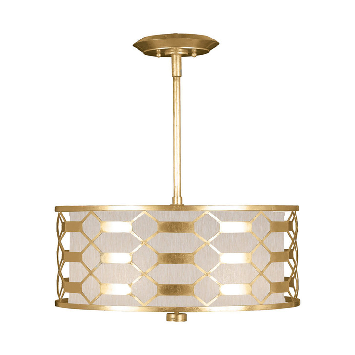 Allegretto Drum Shade Pendant, Round, 3-Light, Gold Leaf, Champagne Fabric Shade, 24"W (787540-SF33 NK0P)