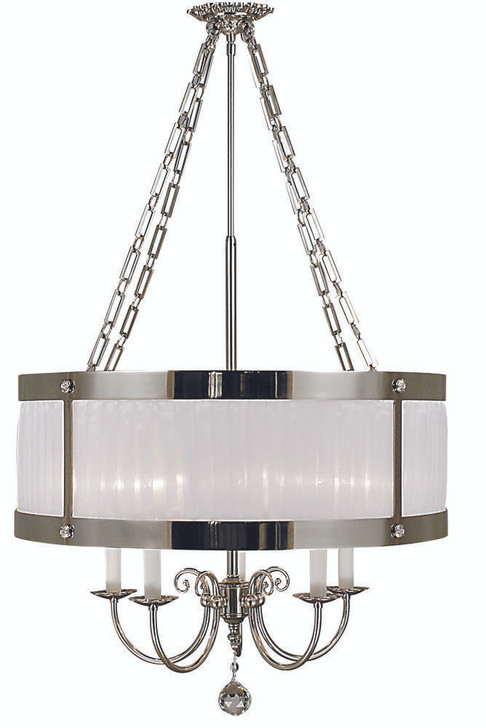 Astor Chandelier, 5-Light, Polished Silver, White Sheer Pleated Softback Shade, 17"W (2175 PS R5NK)