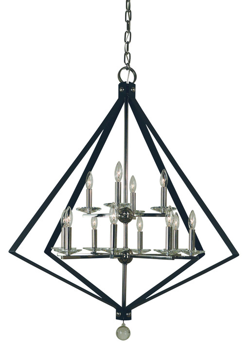 Ice Chandelier, 12-Light, Polished Nickel with Satin Pewter Accents, 38"W (4922 PN/SP 9U306)
