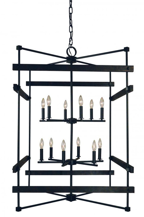 Rustic Chic Foyer Chandelier, 12-Light, Matte Black, 30"W (5278 MBLACK A08A3)