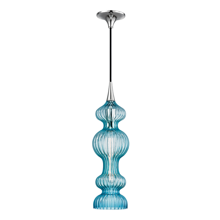 Pomfret Pendant, 1-Light, Polished Nickel, Blue Glass, 6"W (1600-PN-BL 9ZE8H)