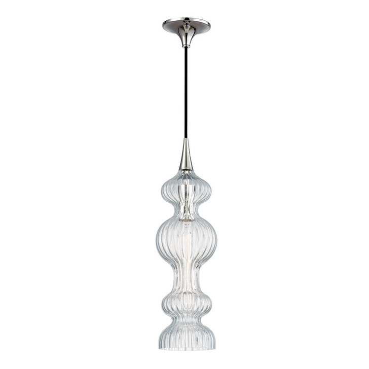 Pomfret Pendant, 1-Light, Polished Nickel, Clear Glass, 6"W (1600-PN-CL 9ZE8K)