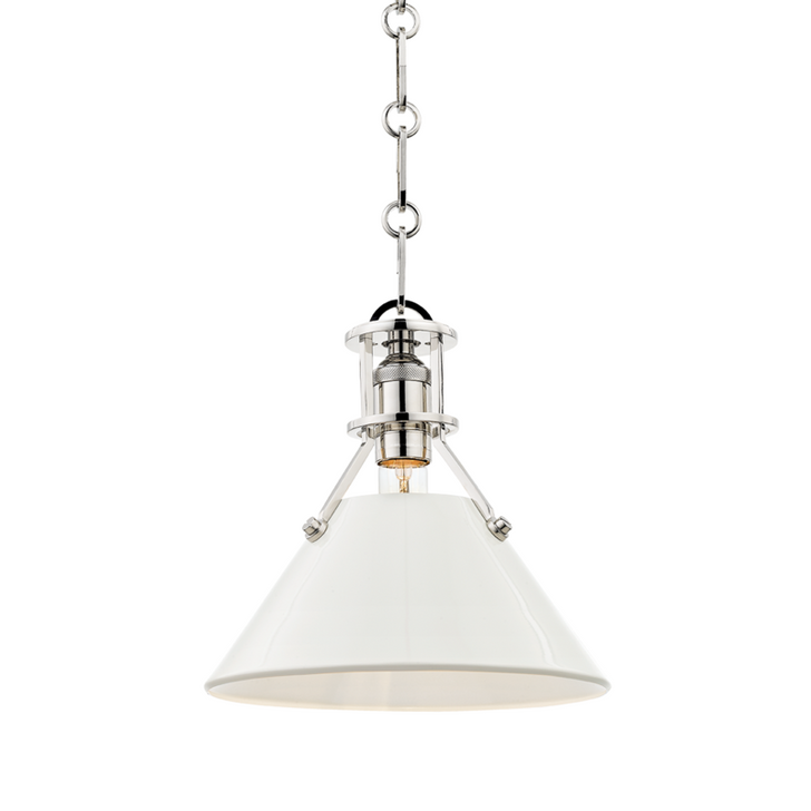 Painted No.2 Pendant, 1-Light, Polished Nickel, Off White, 9.5"W (MDS351-PN/OW A5GKE)