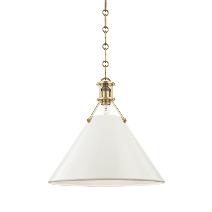 Painted No.2 Pendant, 1-Light, Aged Brass, Off White, 16"W (MDS352-AGB/OW A5GKH)