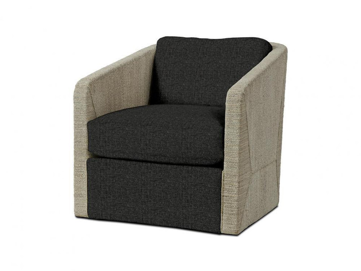 Palecek Carmine Swivel Lounge Chair, Fog White, Gray Denim Finish Charcoal 5M, Standard 8155 Cushion 