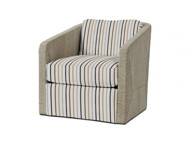 Palecek Carmine Swivel Lounge Chair, Fog White, Mixed I/O Textured Desert Stripe 8C, Deluxe 8156 Cushion 