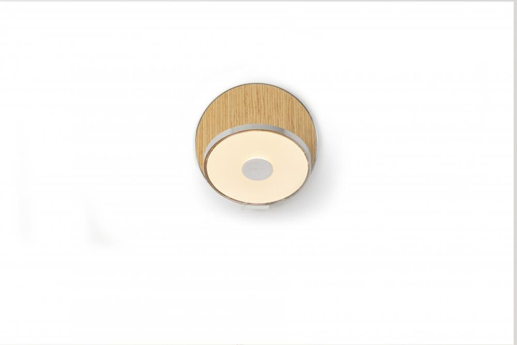 Gravy Wall Sconce, Plug In, LED, Chrome, White Oak Plate, 5"H (GRW-S-CRM-WOK-PI 407UGL4)