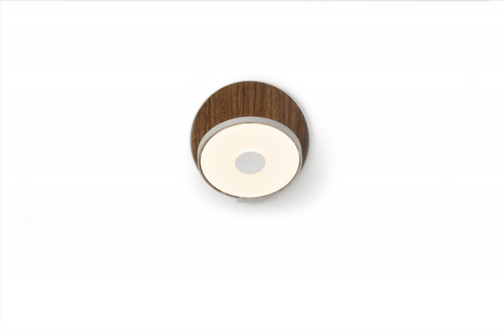 Gravy Wall Sconce, Plug In, LED, Silver, Oiled Walnut Plate, 5"H (GRW-S-SIL-OWT-PI 407UFMY)