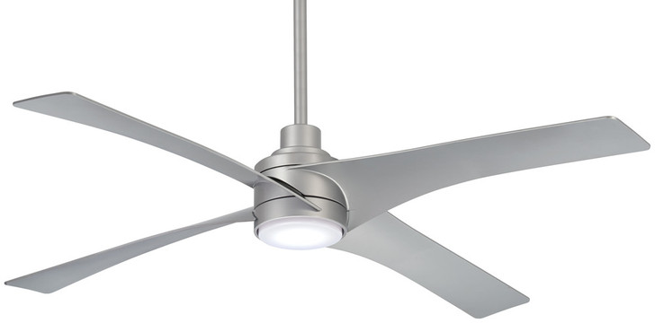 Swept Ceiling Fan, 4-Blade, 1-Light, LED, Silver, Silver Blades, 56"W (F543L-SL ER61)