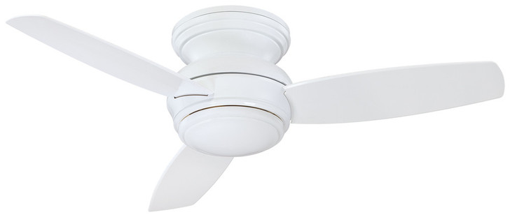 Traditional Concept Flush Mount Ceiling Fan, 3-Blade, 1-Light, LED, White, White Blades, 44"W (F593L-WH EP8Z)